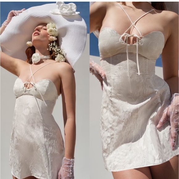 For Love And Lemons Dresses & Skirts - For Love And Lemons Melody Strappy Jacquard Mini Dress Size XL NWT Cream